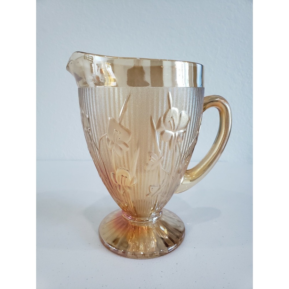 Orange Flower Carnival Glass Pitcher